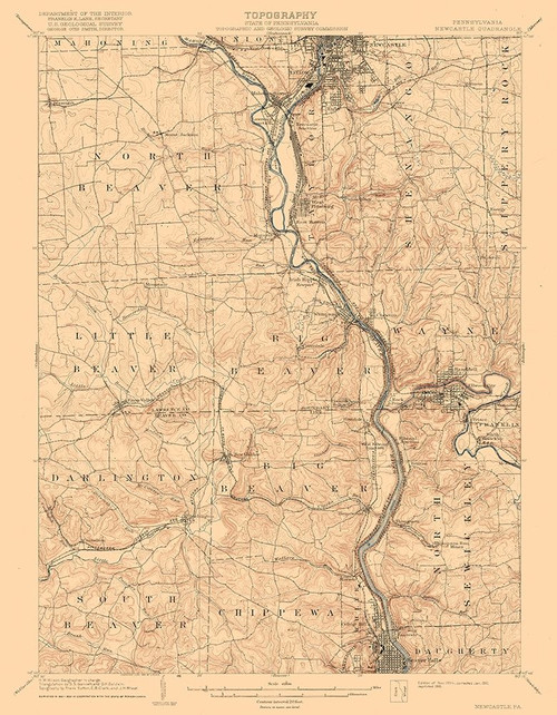 New Castle Pennsylvania Quad - USGS 1904 Poster Print by USGS USGS # PANC0001
