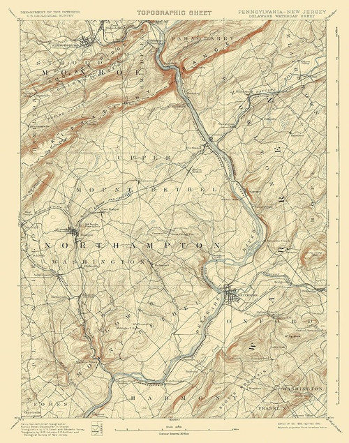 Delaware Watergap Pennsylvania New Jersey Sheet Poster Print by USGS USGS # PADE0001