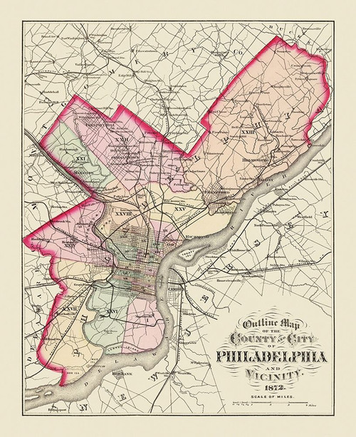 Philadelphia Pennsylvania - Walling 1872 Poster Print by Walling Walling # PAPH0008