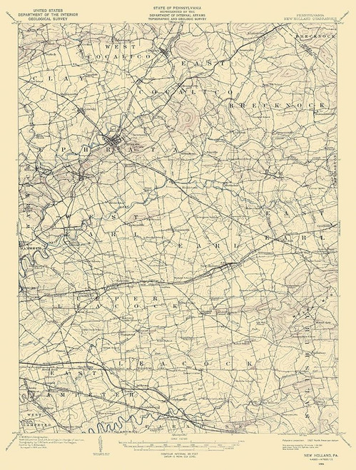 New Holland Pennsylvania Quad - USGS 1906 Poster Print by USGS USGS # PANE0001