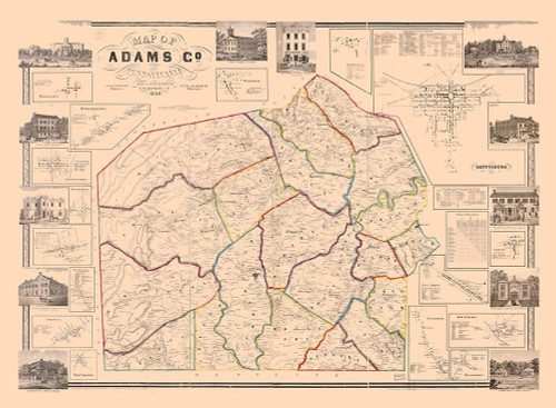 Adams County Pennsylvania - Hopkins 1858 Poster Print by Hopkins Hopkins # PAAD0003