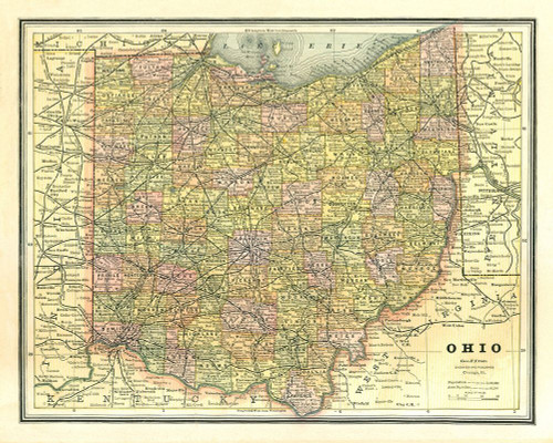 Ohio - Cram 1886 Poster Print by Cram Cram # OHZZ0008