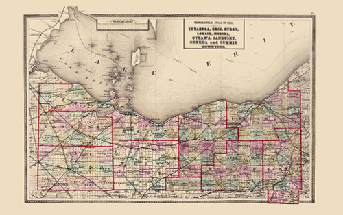 Ohio  North Ohio - Walling 1872 Poster Print by Walling Walling # OHCU0003