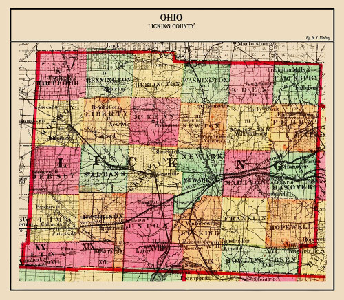 Licking Ohio - Walling 1872 Poster Print by Walling Walling # OHLI0002