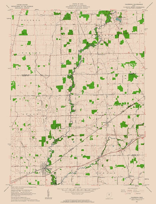 Caledonia Ohio Quad - USGS 1961 Poster Print by USGS USGS # OHCA0002