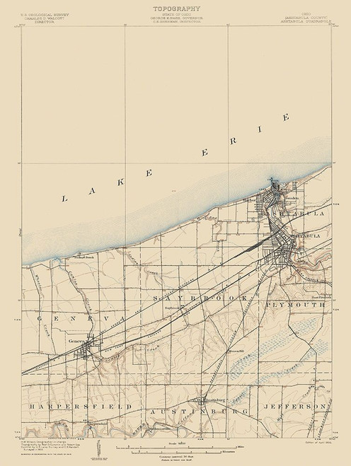 Ashtabula Ohio Quad - USGS 1905 Poster Print by USGS USGS # OHAS0001