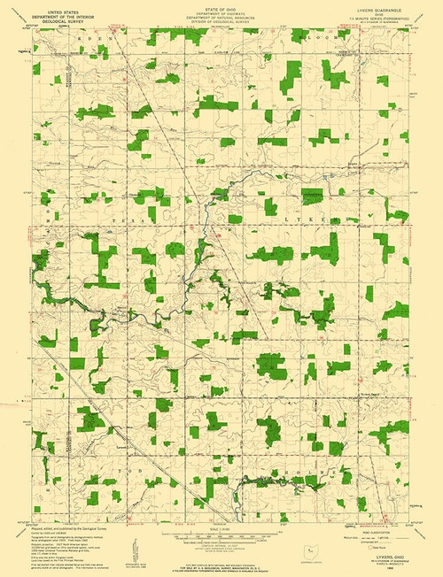 Lykens Ohio Quad - USGS 1960 Poster Print by USGS USGS # OHLY0002