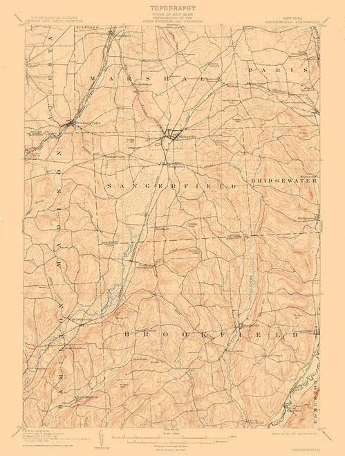 Sangerfield New York Quad - USGS 1907 Poster Print by USGS USGS # NYSF0001