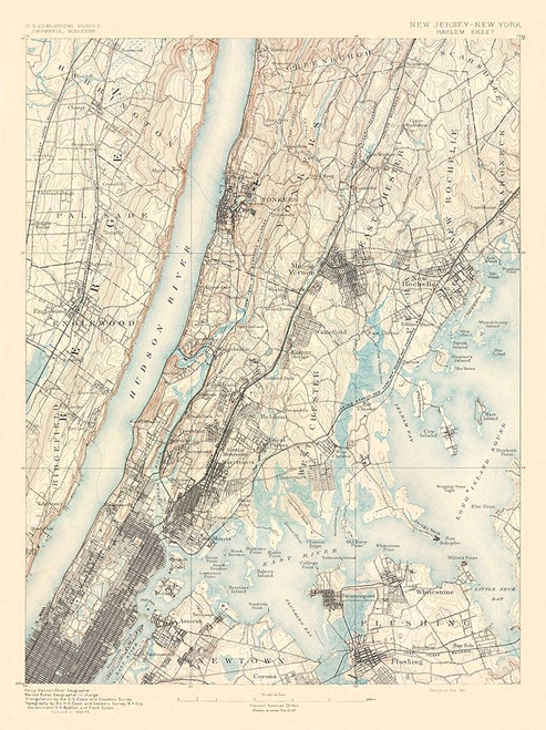 Harlem New York New Jersey Sheet - USGS 1891 Poster Print by USGS USGS # NYHA0004