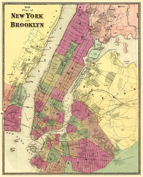 New York, Brooklyn New York - Beers 1868 Poster Print by Beers Beers # NYNE0001