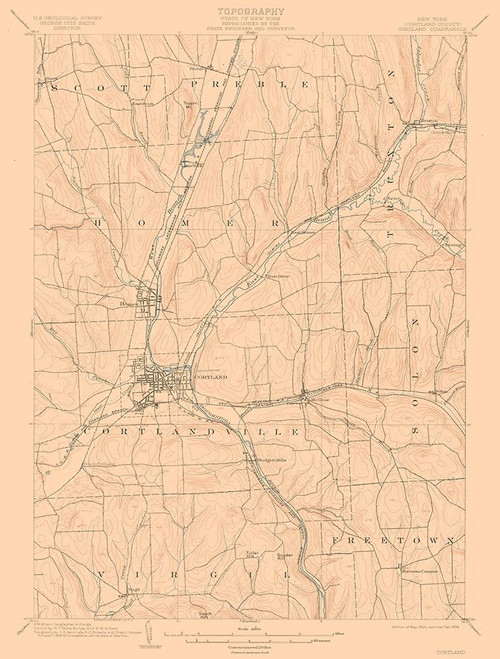 Cortland New York Quad - USGS 1903 Poster Print by USGS USGS # NYCL0004