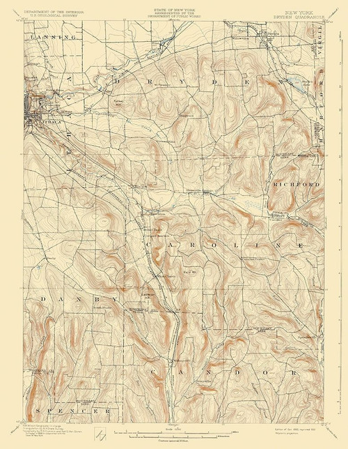 Dryden New York Quad - USGS 1900 Poster Print by USGS USGS # NYDR0001