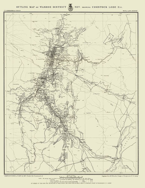 Washoe District showing Comstock Lode Nevada Poster Print by USGS USGS # NVWA0006