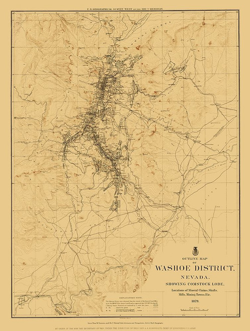 Washoe District Outline Comstock Lode Nevada Poster Print by USGS USGS # NVWA0007