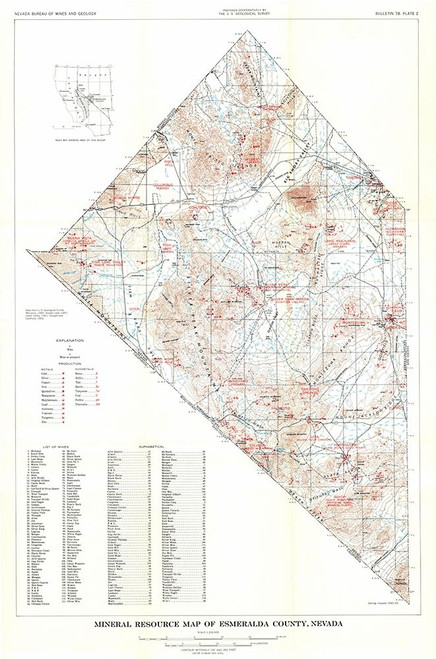 Esmeralda County Minerals Nevada Mines - USGS 1945 Poster Print by USGS USGS # NVES0002