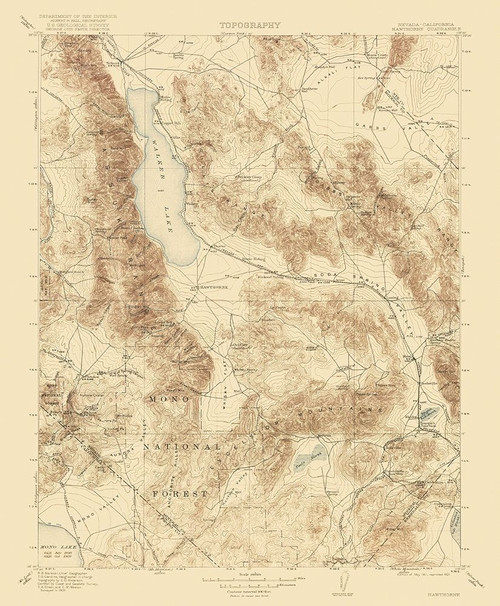 Hawthorne California Nevada Quad - USGS 1911 Poster Print by USGS USGS # NVHA0002