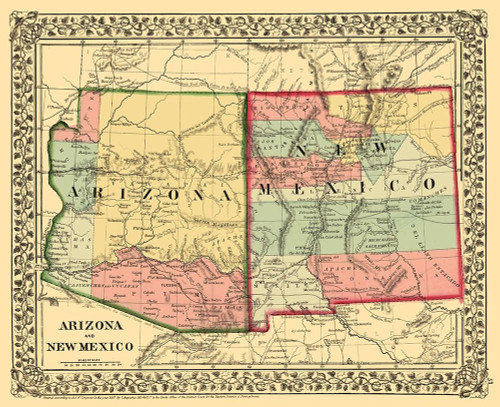 New Mexico, Arizona - Mitchell 1867 Poster Print by Mitchell Mitchell # NMZZ0035