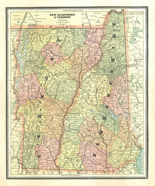 New Hampshire, Vermont - Cram 1886 Poster Print by Cram Cram # NHZZ0006