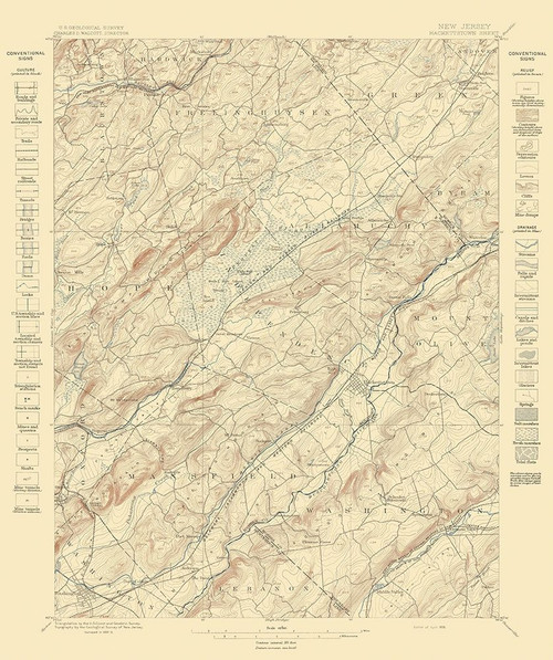 Hackettstown New Jersey Sheet - USGS 1898 Poster Print by USGS USGS # NJHA0002
