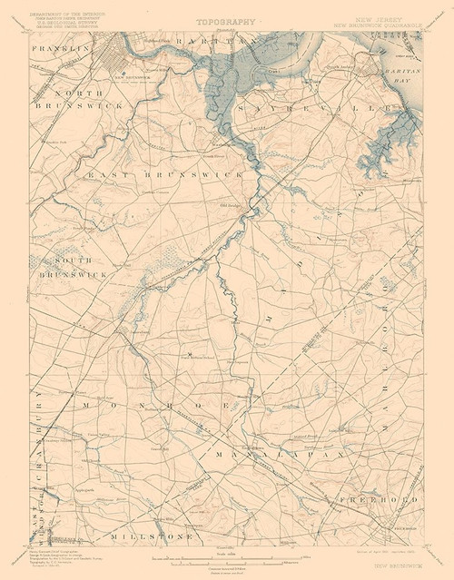 New Brunswick New Jersey Quad - USGS 1901 Poster Print by USGS USGS # NJNB0001