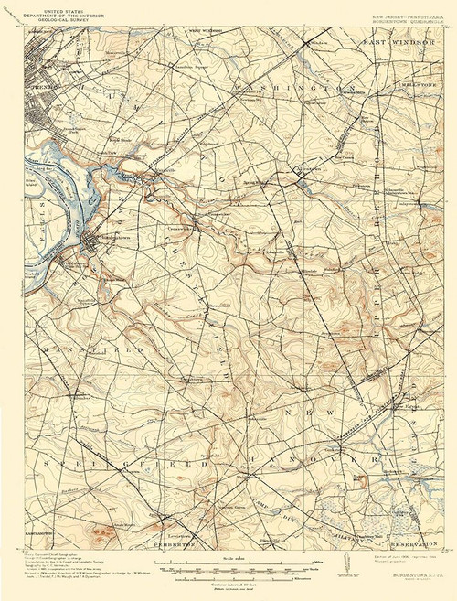 Bordentown New Jersey Pennsylvania Quad Poster Print by USGS USGS # NJBO0001