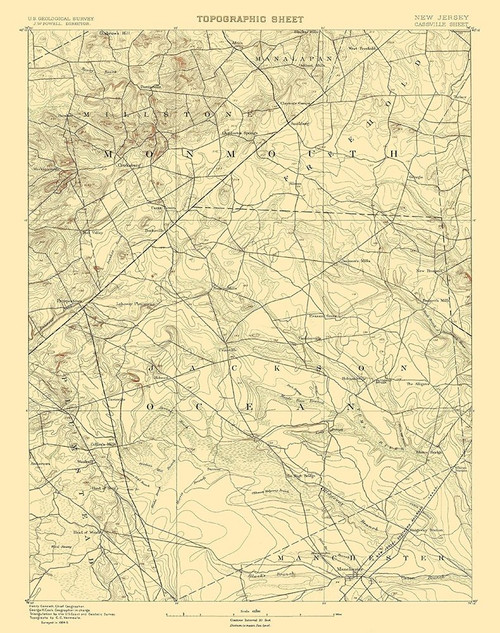 Cassville New Jersey Quad - USGS 1885 Poster Print by USGS USGS # NJCA0004