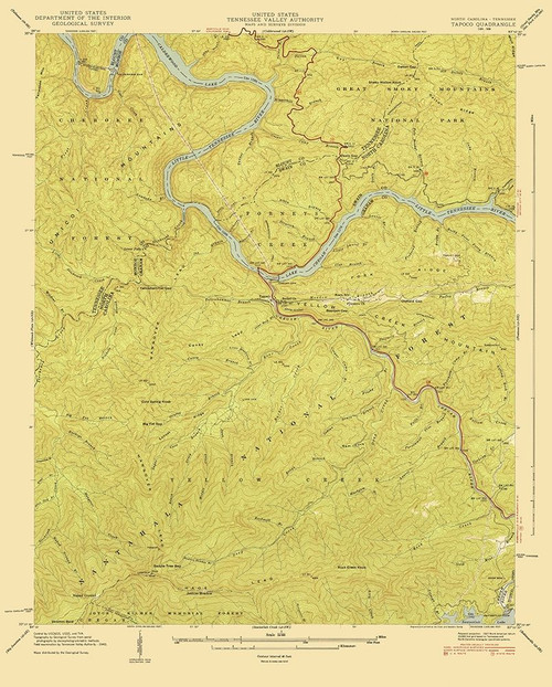 Tapoco North Carolina Tennessee Quad - USGS 1940 Poster Print by USGS USGS # NCTA0002