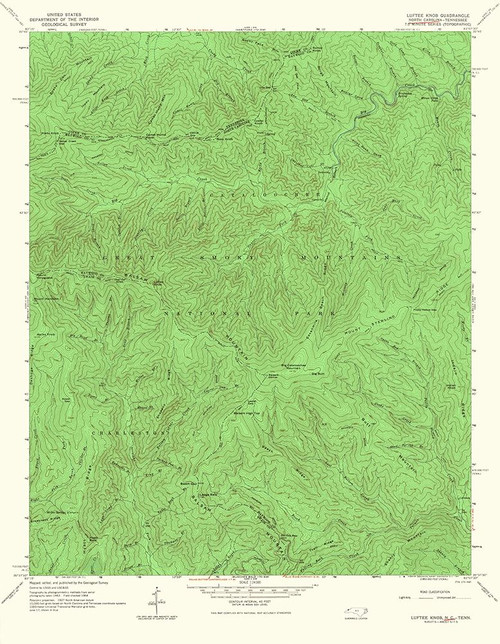 Luftee Knob North Carolina Tennessee Quad Poster Print by USGS USGS # NCLU0001