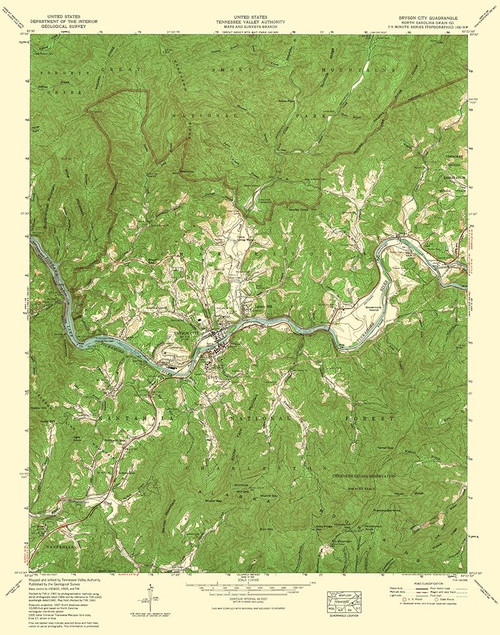 Bryson City North Carolina Quad - USGS 1935 Poster Print by USGS USGS # NCBR0002