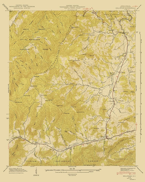 Dellwood North Carolina Quad - USGS 1935 Poster Print by USGS USGS # NCDE0002