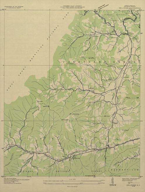 Dellwood North Carolina Quad - USGS 1935 Poster Print by USGS USGS # NCDE0001