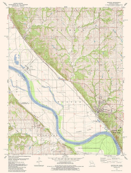 Weston Missouri Quad - USGS 1984 Poster Print by USGS USGS # MOWE0003