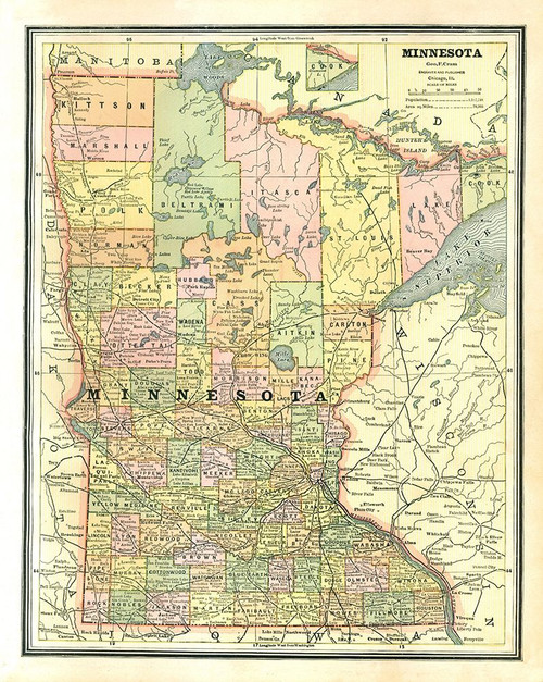 Minnesota - Cram 1886 Poster Print by Cram Cram # MNZZ0005