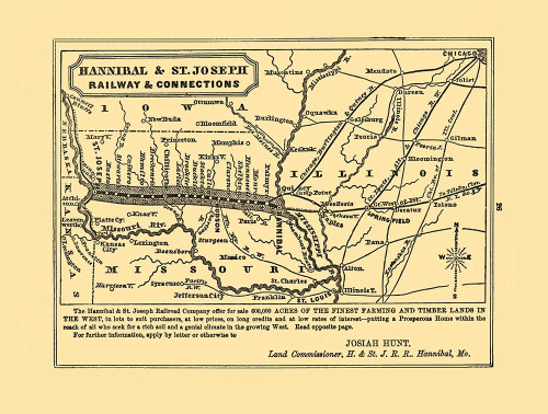 Hannibal and St Joseph Railroad - Hunt 1863 Poster Print by Hunt Hunt # MOHA0003
