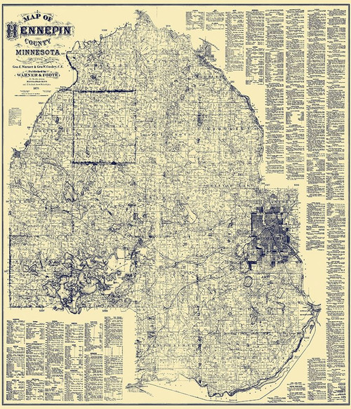 Hennepin Minnesota Landowner - Warner 1879 Poster Print by Warner Warner # MNHE0002