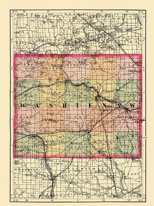 Washtenaw Michigan - Walling 1873 Poster Print by Walling Walling # MIWA0001