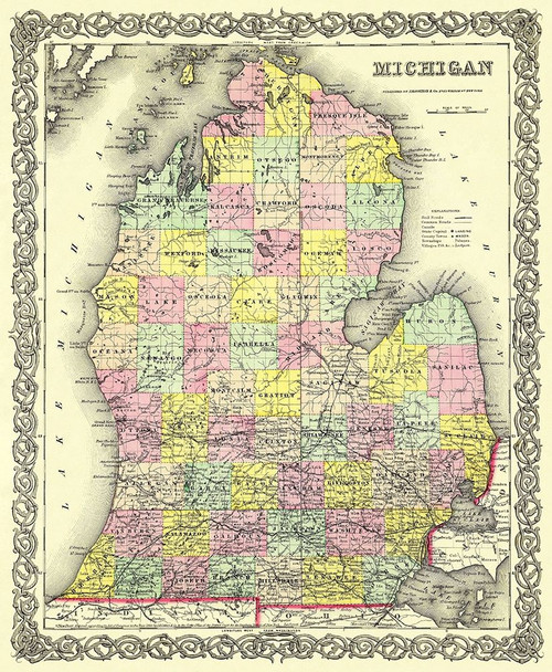 Michigan Lower Peninsula - Colton 1855 Poster Print by Colton Colton # MILP0001