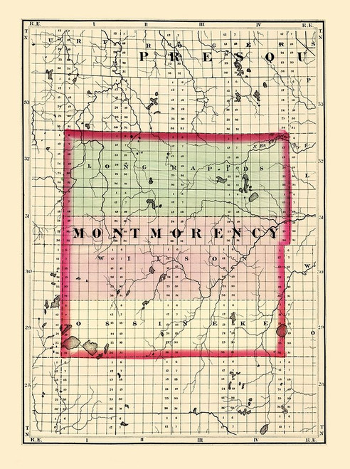 Montmorency Michigan - Walling 1873 Poster Print by Walling Walling # MIMO0002