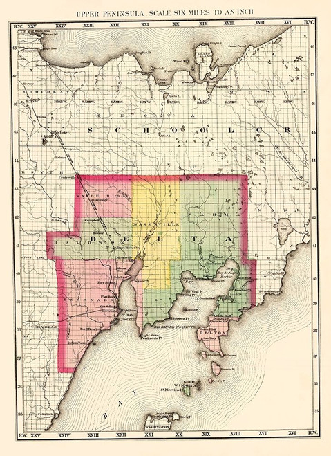 Delta Michigan - Walling 1873 Poster Print by Walling Walling # MIDE0005