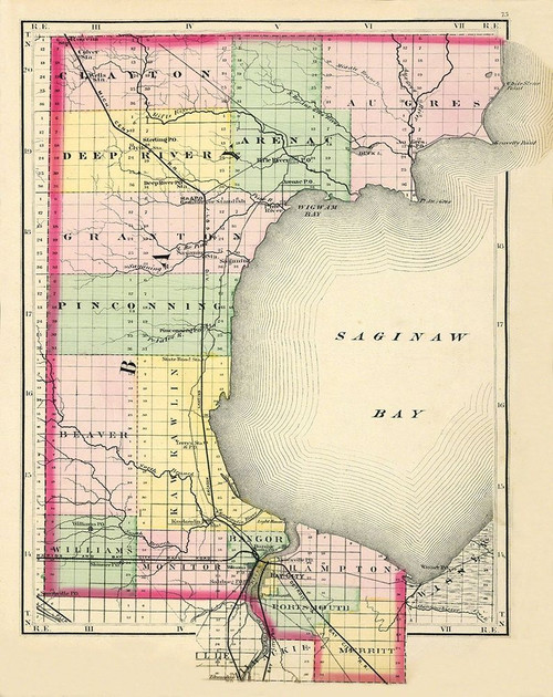 Bay Michigan - Walling 1873 Poster Print by Walling Walling # MIBA0001