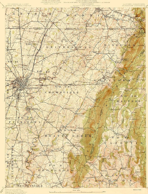 Hagerstown Maryland Quad - USGS 1910 Poster Print by USGS USGS # MDHA0002