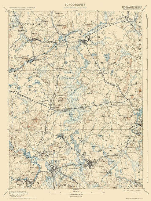 Framingham Massachusetts Sheet - USGS 1894 Poster Print by USGS USGS # MAFR0001