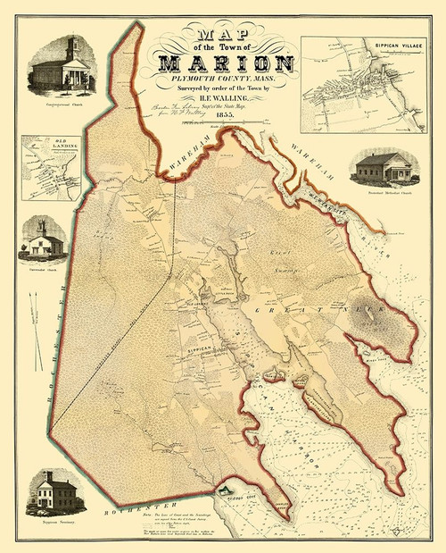 Marion Massachusetts - Walling 1855 Poster Print by Walling Walling # MAMA0001
