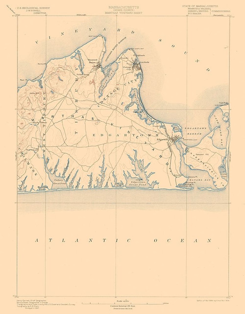 Massachusetts Marthas Vineyard Sheet - USGS 1894 Poster Print by USGS USGS # MAMA0007