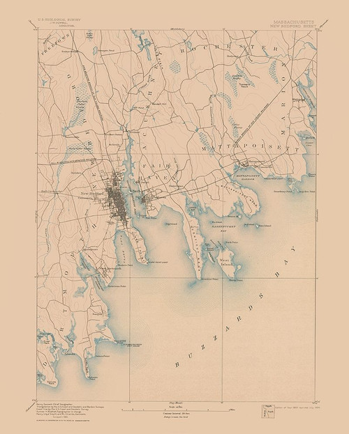 New Bedford Massachusetts Sheet - USGS 1893 Poster Print by USGS USGS # MANB0002