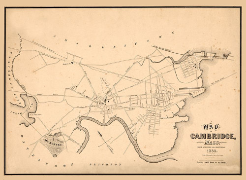 Cambridge Massachusetts - Hayward 1838 Poster Print by Hayward Hayward # MACA0004