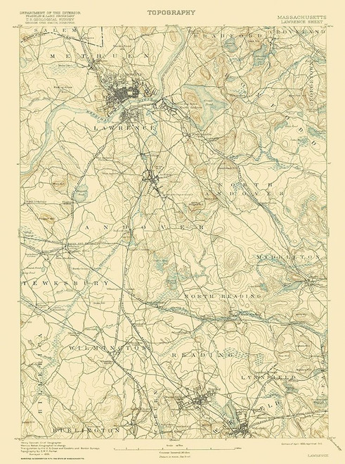 Lawrence Massachusetts Sheet - USGS 1893 Poster Print by USGS USGS # MALA0001