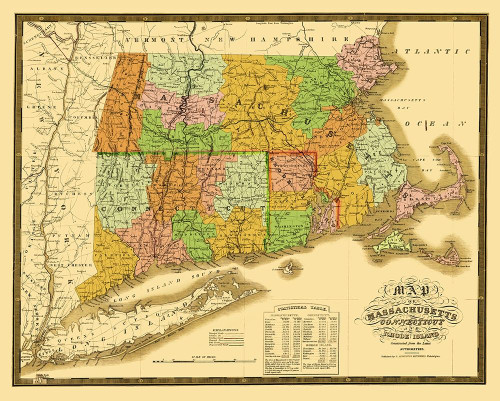 Massachusetts, Connecticut, Rhode Island 1831 Poster Print by Mitchell Mitchell # MAZZ0010