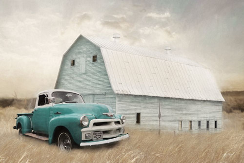 Teal Barn and Truck Poster Print by Lori Deiter # LD2054