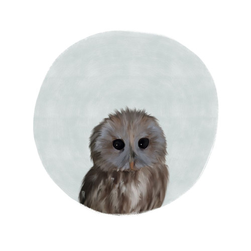 Baby Owl Circle Gray Poster Print by Leah Straatsma # LSSQ001N